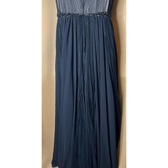 Badgley Mischka Black Pleated Embellished Waist Gown 4 - Picture 12 of 15